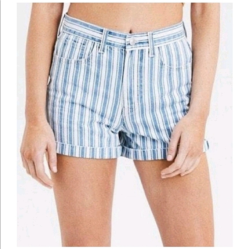 american eagle | striped blue & white mom short size 6
